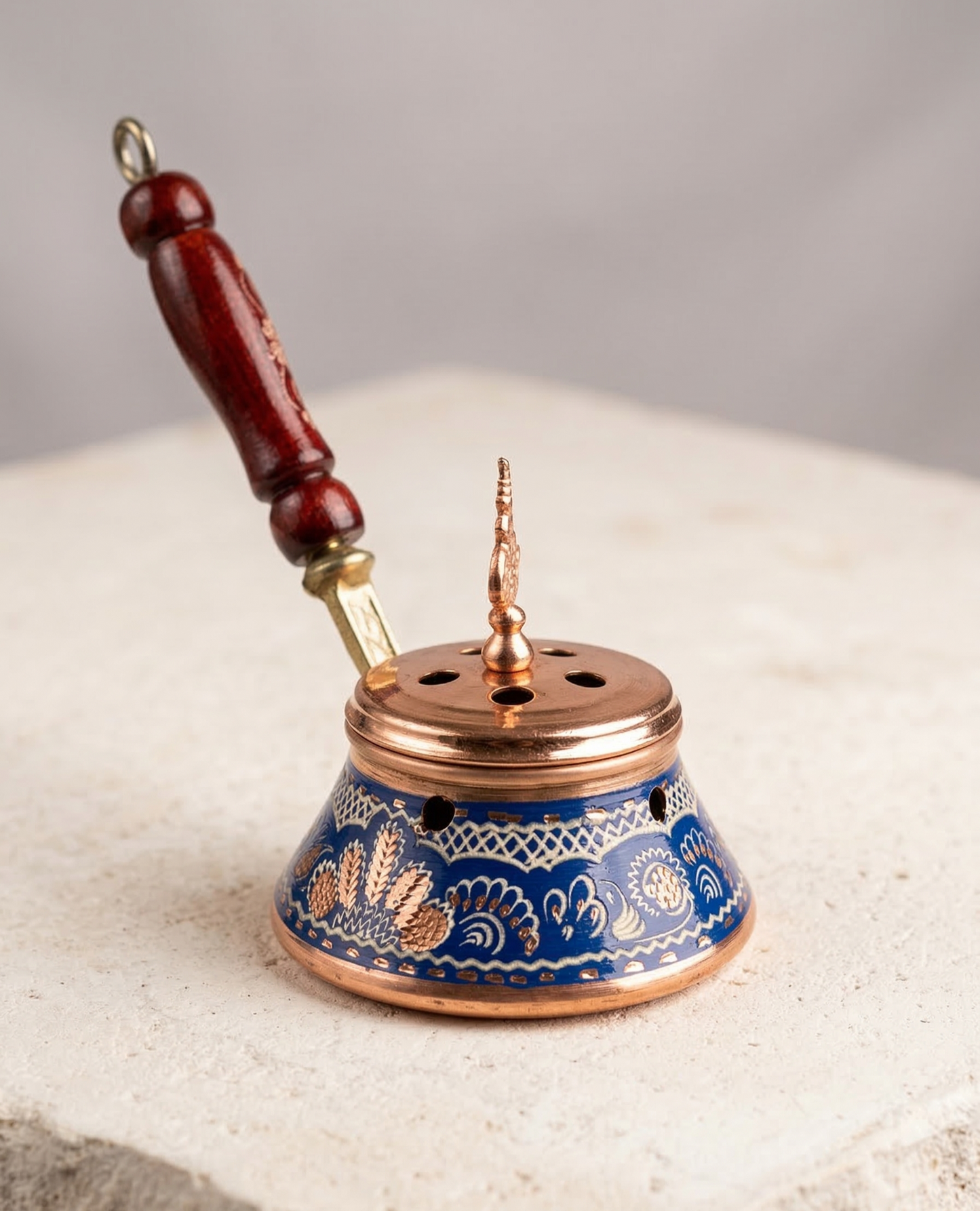 The Azure Heritage: Hand-Engraved Copper Incense Burner