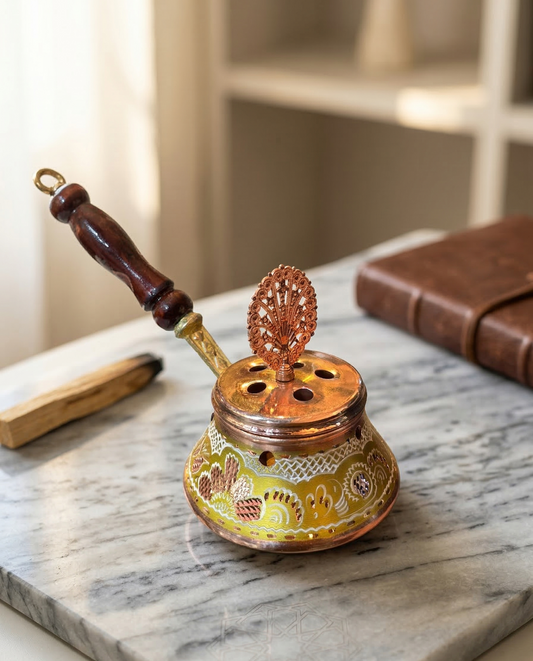 The Royal Peacock Vessel: Intricate Gold & Copper Ritual Burner