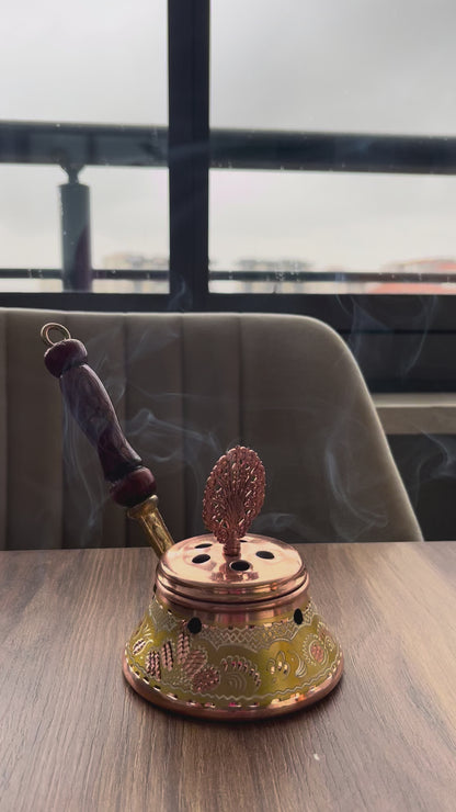 The Royal Peacock Vessel: Intricate Gold & Copper Ritual Burner